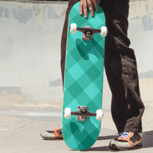 Skate Design Xadrez Escocês Gingham Azul Verde e Turques