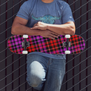 Skate Design Xadrez Escocês Preto Vermelho Roxo