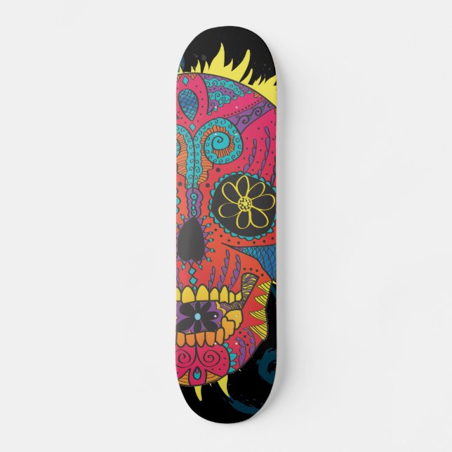 Skate Dia da Design de Tatuagem em Quadrinhos do Crânio  (Frente)