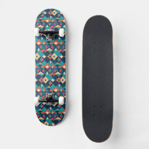 Skate Diamantes Geométricos Retro em Tons de Azul Turque