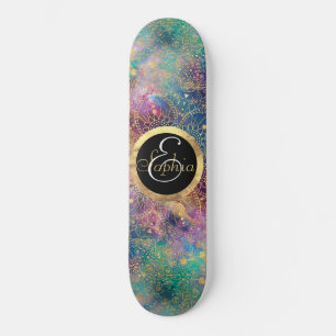 Skate Dourada aquarela e nebula mandala