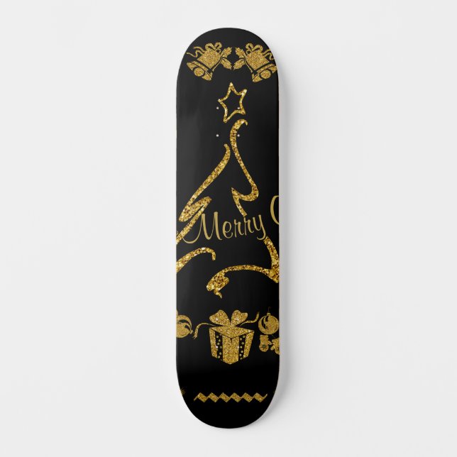 Skate Dourada Glitter Feliz Natal, Papai Noel (Frente)