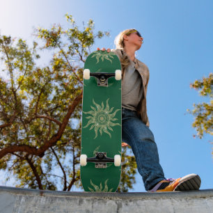 Skate Dourada Lua Sun Mandala Padrão Verde