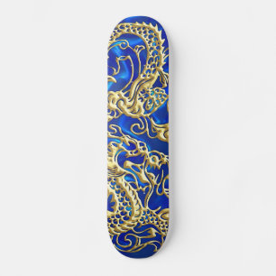 Skate Dragão Dourado embutido no Impressão BlueSatin