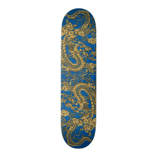 Skate Dragão Dourado na textura de couro azul de Lapis