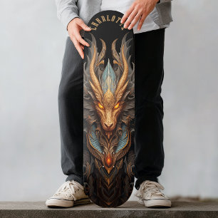 Skate Dragão Mítico com Padrões Tribais Fantasia Sombria