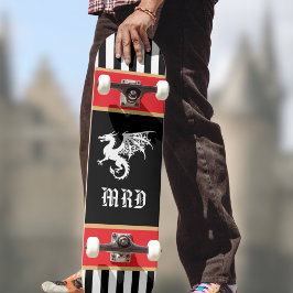 Skate Dragão Preto Branco Listrado Monograma c Vermelho