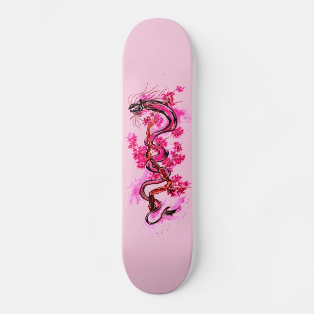 Skate Dragão Rosa e Blossomas (Frente)