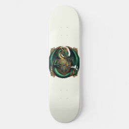 Skate Dragão Verde e Dourado com Escudo