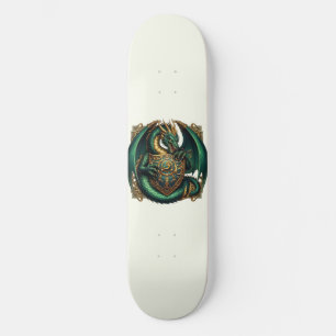 Skate Dragão Verde e Dourado com Escudo