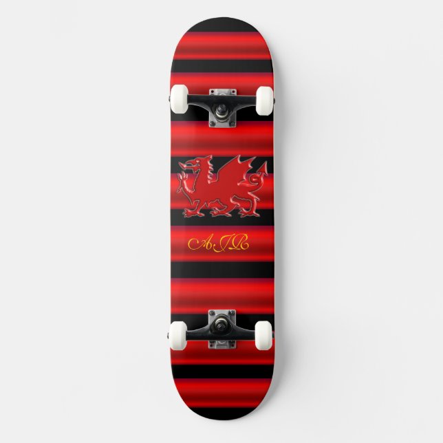 Skate Dragão Vermelho Monograma, faixa vermelha de efeit (Frente)