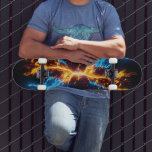 Skate Dynamic Blue Orange Energy Clash Flame<br><div class="desc">Hit the streets or the skatepark with unmatched style on this dynamic energy clash skateboard deck. The vertical orientation of the board is the perfect canvas for this explosive abstract artwork. The design features a high-impact collision of electric blue plasma and scorching golden fire, creating a visual representation of raw...</div>