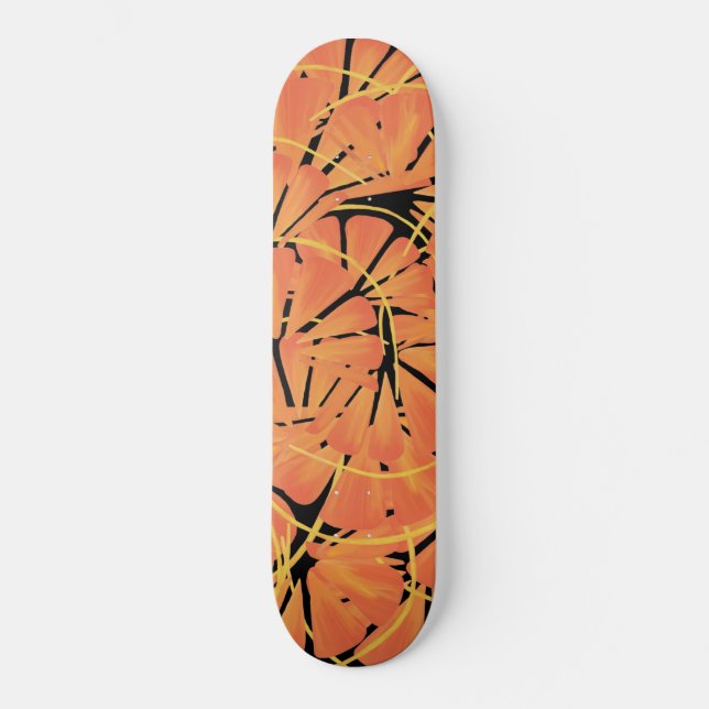 Skate Ebony Black E Citrus Orange, Design De Arte Tropic (Frente)