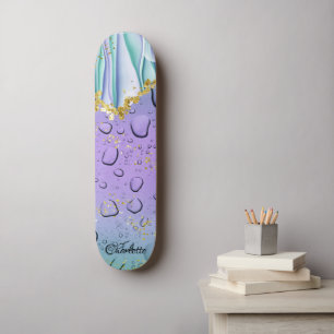 Skate Elegant Aqua Blue Gradient Ombre Custom Name