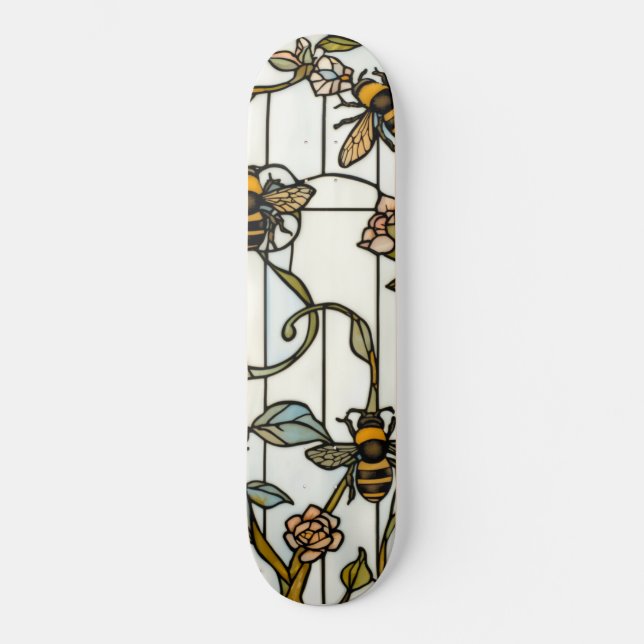 Skate Elegant art nouveau botanical  bee stain glass (Frente)