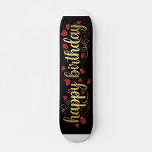 Elegante Coração Vermelho e Dourado Feliz Aniversá
