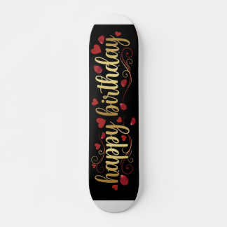 Skate Elegante Coração Vermelho e Dourado Feliz Aniversá