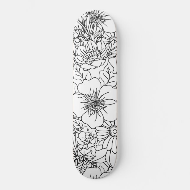 Skate Elegante design de rabiscos florais desenhados pel (Frente)