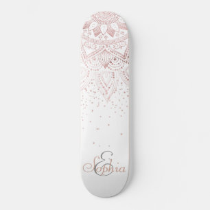 Skate Elegante Rosa Dourado Dots Mandala