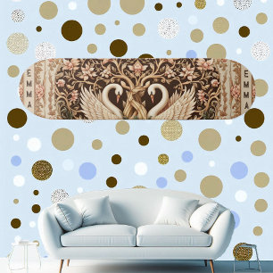 Skate Elegante Simetria Casal de Cisnes Motivo Floral Ar