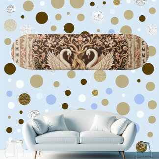 Skate Elegante Simetria Casal de Cisnes Motivo Floral Ar