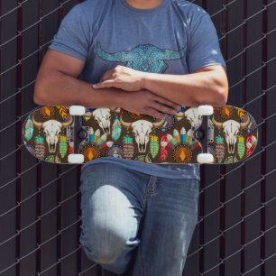Skate Emblema Nativo Americano de Crânio de Búfalo