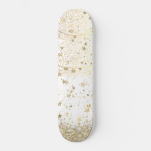 Skate Encantando Mandala com Douradas Estrelas sobre Bra