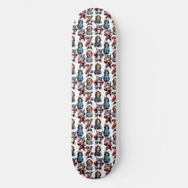 Skate Engraçado Boxing Cat Dog Pattern Design (Frente)