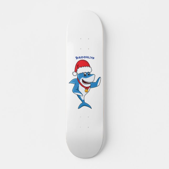 Skate Engraçado desenho animado de tubarão de Natal (Frente)