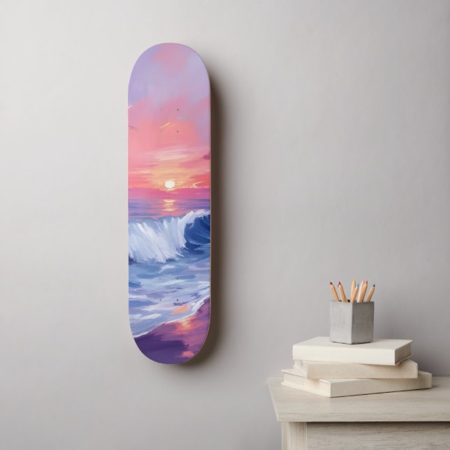 Skate Enseada de Algodão Doce | Aquarela de Oceano Rosa (Arte de parede)