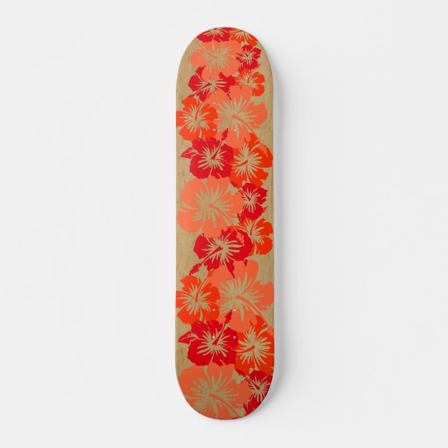 Skate Epic Hibiscus Hawaiian Floral Aloha Faux Wood (Frente)