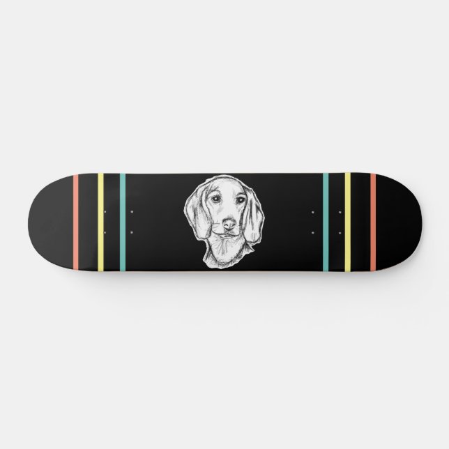 Skate esboço desenhado pela mão preto, cachorrinho branc (Horz)