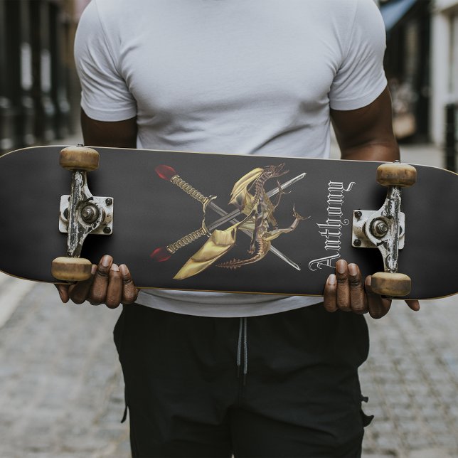 Skate Espadas Cruzadas Com Dragão Personalizado (Criador carregado)