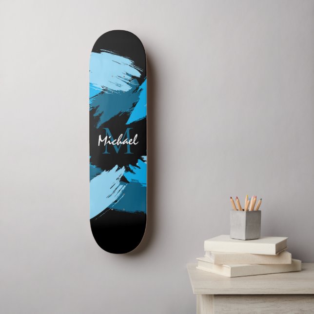Skate Espadilhas de pinceladas com nome azul com monogra (Arte de parede)