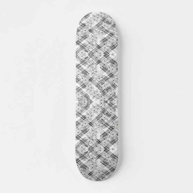 Skate Espelhos negros e brancos e padrão de flores (Frente)