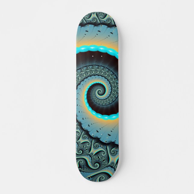 Skate Espiral de Arte Fractal Laranja abstrato azul Turq (Frente)