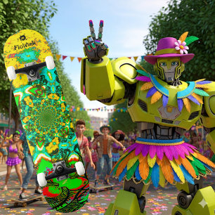 Skate Espiral futurista Abstrato Verde Amarelo Groovy