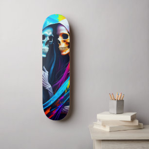 Skate Esqueletos Envoltos em um Arco-íris