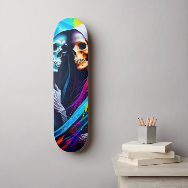 Skate Esqueletos Envoltos em um Arco-íris  (Arte de parede)