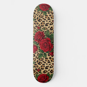 Skate Estampa de leopardo com rosas vermelhas