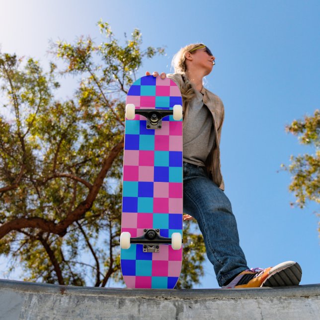 Skate Estampa Xadrez Rosa e Azul (Ao ar livre 1)