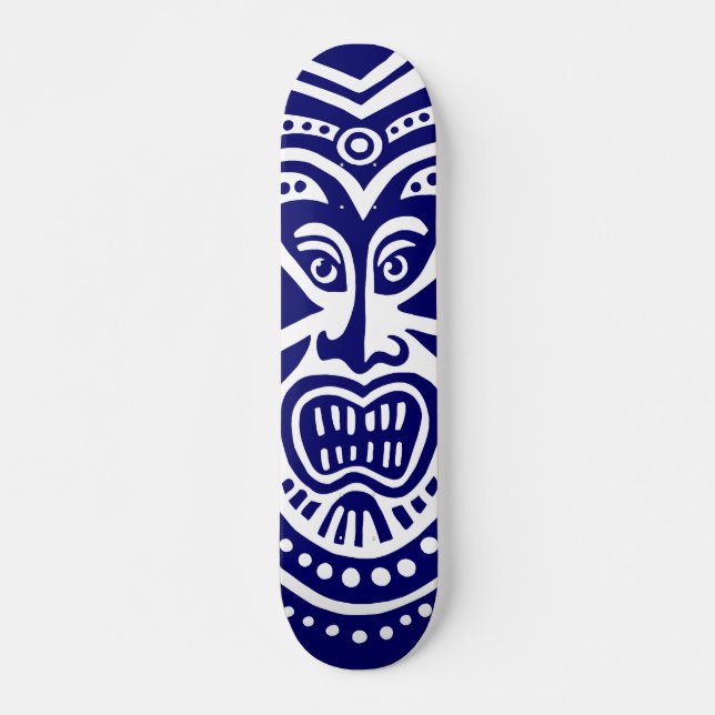 Skate Estilo de Máscara Tiki - Marinho em Branco (Retro) (Frente)