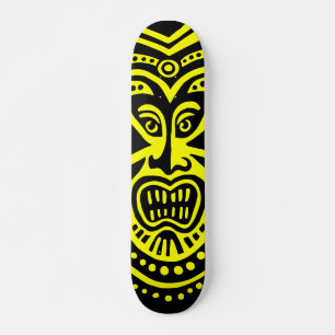 Skate Estilo de Máscara Tiki - Preto em Amarelo (Retro)