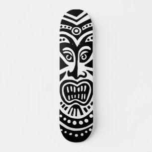 Skate Estilo de Máscara Tiki - Preto na Madeira (Retro)