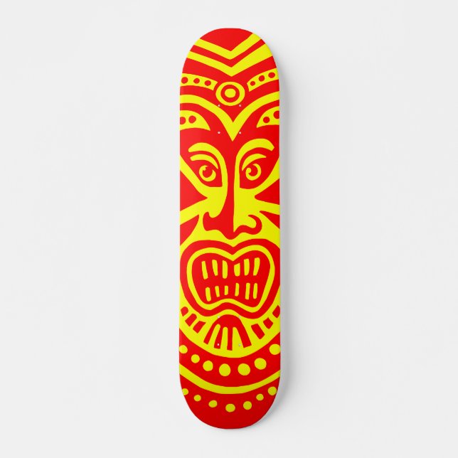 Skate Estilo de Máscara Tiki - Vermelho em Amarelo (Frente)