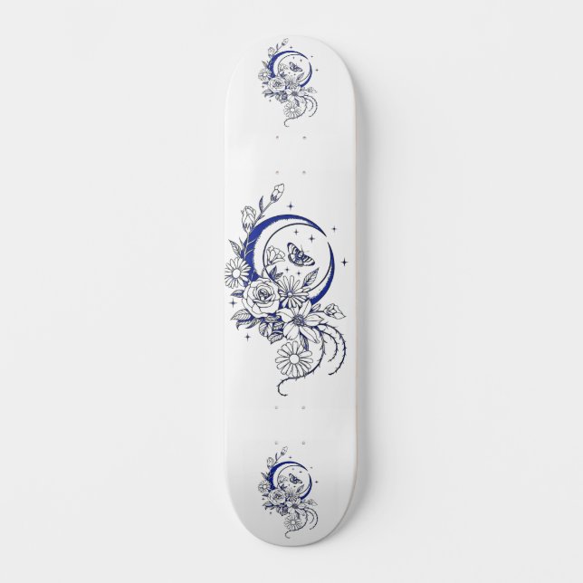 Skate Estilo de Tatuagem Tendente Deck Floral Crescente  (Frente)