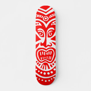 Skate Estilo Máscara Tiki - Vermelho sobre Madeira (Retr