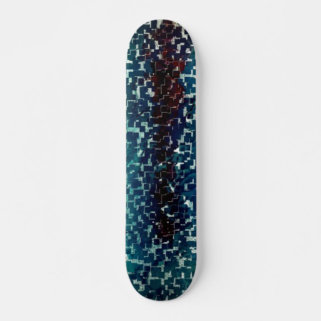 Skate Estilo mosaico azul néon sobre vidro martelado ásp (Frente)