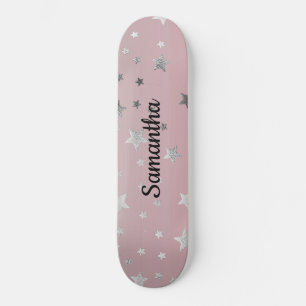 Skate Estrelas Cinza Rosa Ombre Elegante Moderno Tendênc