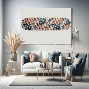 Skate Estrelas e Stripes Bandeira Americana Red White Di